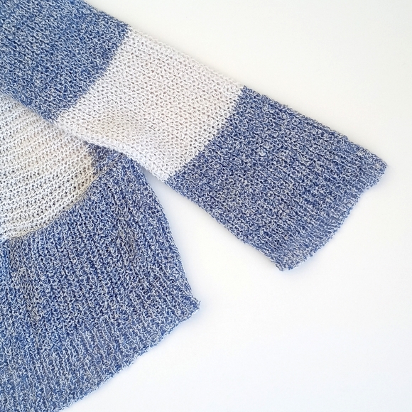 Pink Rose Soft Nylon Blend Blue & White Stripe Knit Open Cardigan Sweater S - Picture 4 of 8